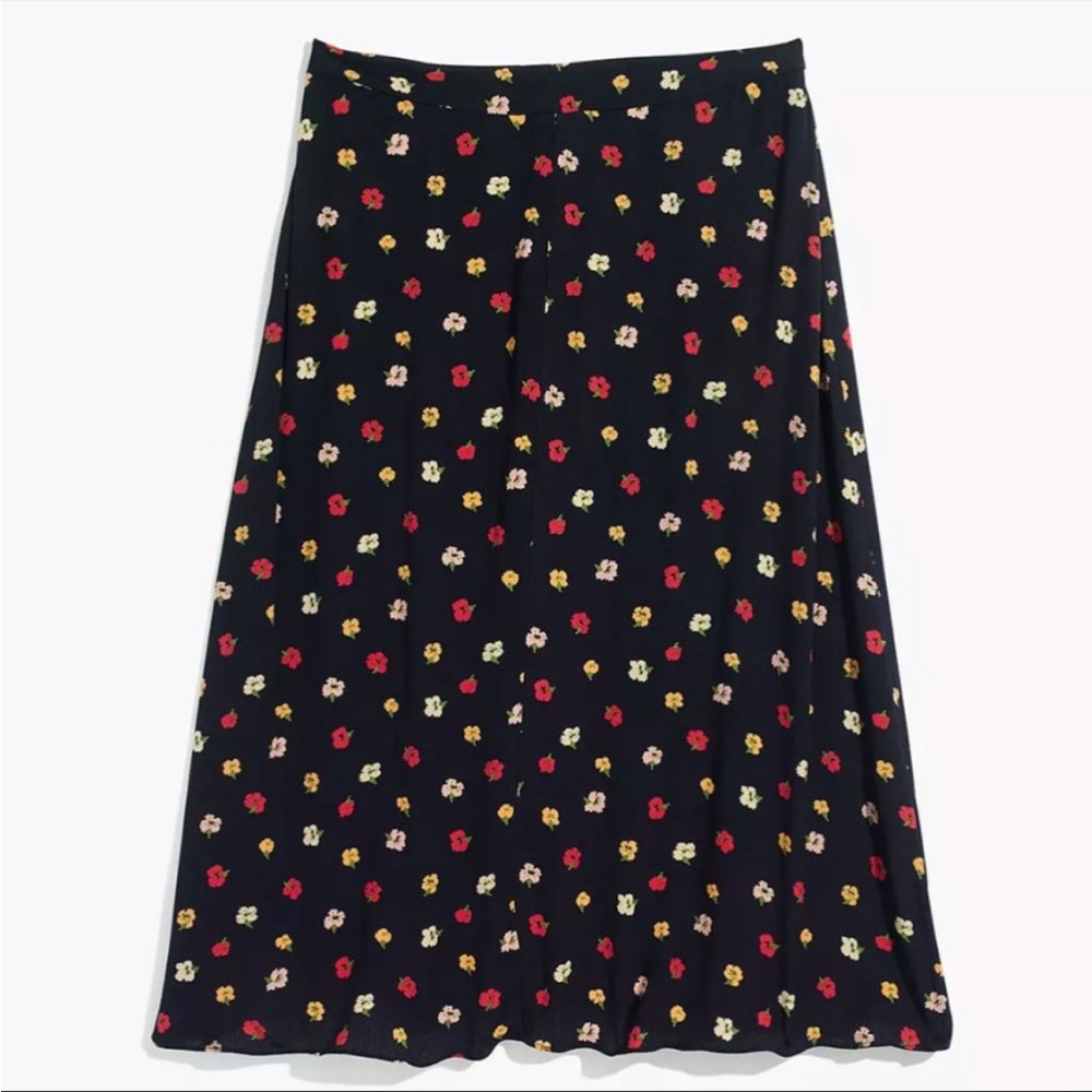 Madewell Black Midi Skirt with Red, Yellow & Cream Floral Print